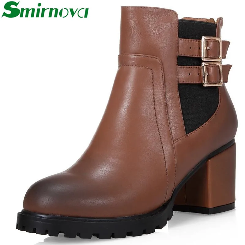 

2016 new arrive fur inside autumn winter platform shoes simple style solid zip square heel round toe genuine leather ankle boots