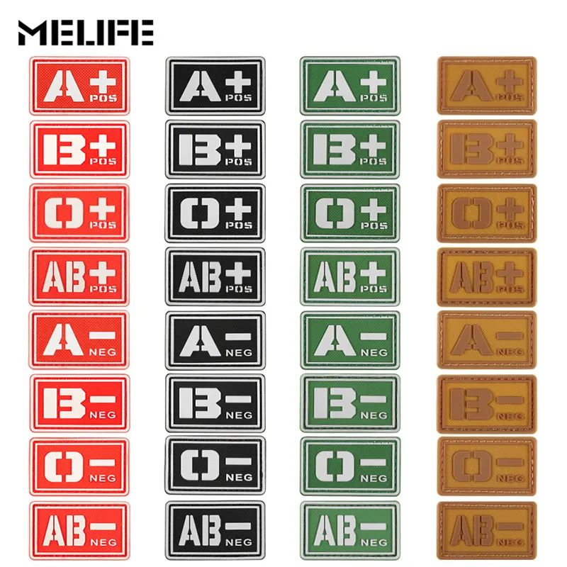 Красные сувениры светящиеся ПВХ Patchs A + B + AB + O + Положительный A-B-AB-O-отрицательный Тип крови тактика патч военный Резиновый значок