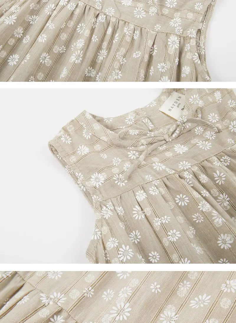 girls sleeveless flower print dress tassel trim G5080-15