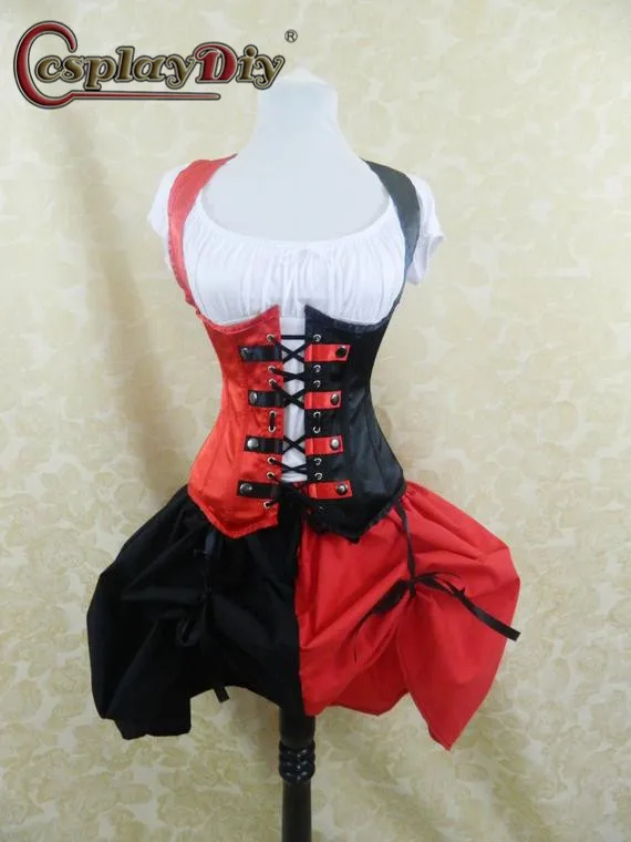 Cosplaydiy Harley Quinn Cosplay Costume Queen of Hearts Dress Corset