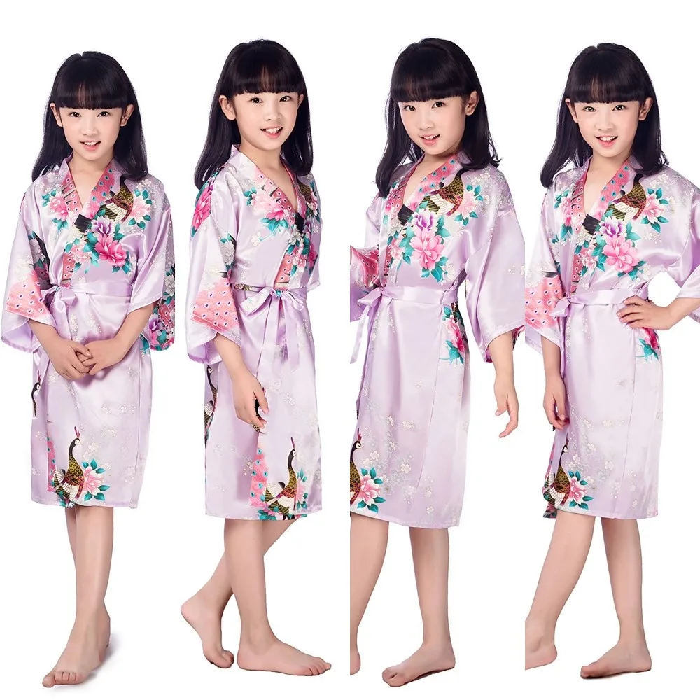 Children New Light Purple Vintage Japanese gril's Kimono kids Floral