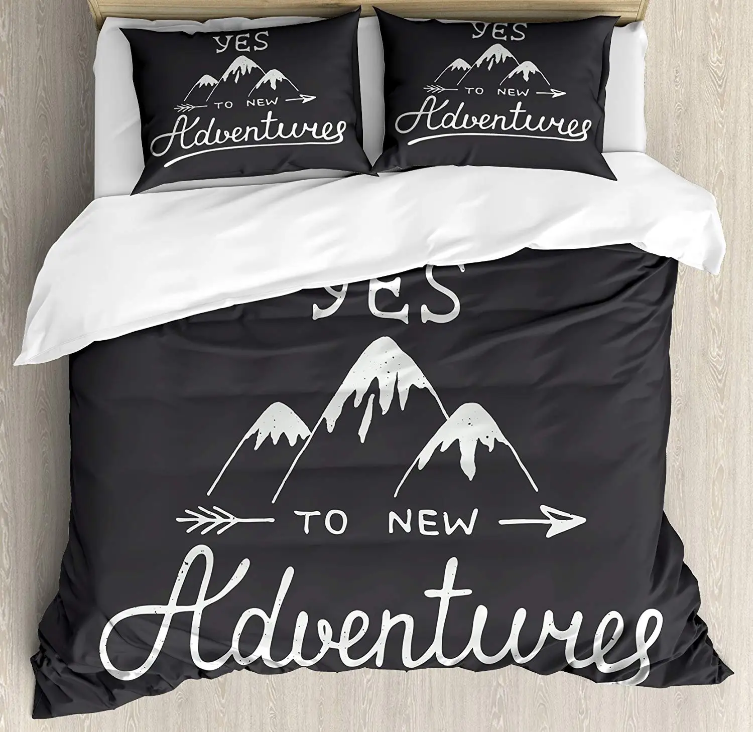 

Adventure Queen Size Duvet Cover Set Say Yes to New Adventures Typographic Quote Scribble Mountains Bedding Set