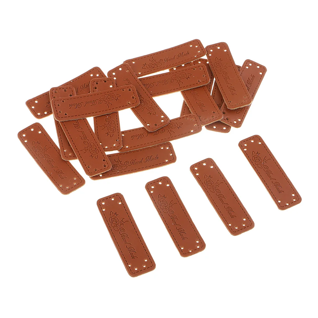 40 Pieces Vintage PU Leather Retro Brown Synthetic Handmade Label Tags DIY Sew Craft Patch