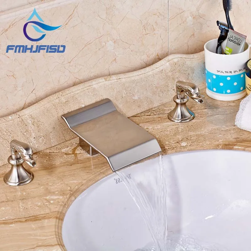 

Factory Retail Bathroom Basin Hot Cold Faucet Brushed Nickel Multiple Types Two Handles Three Holes
