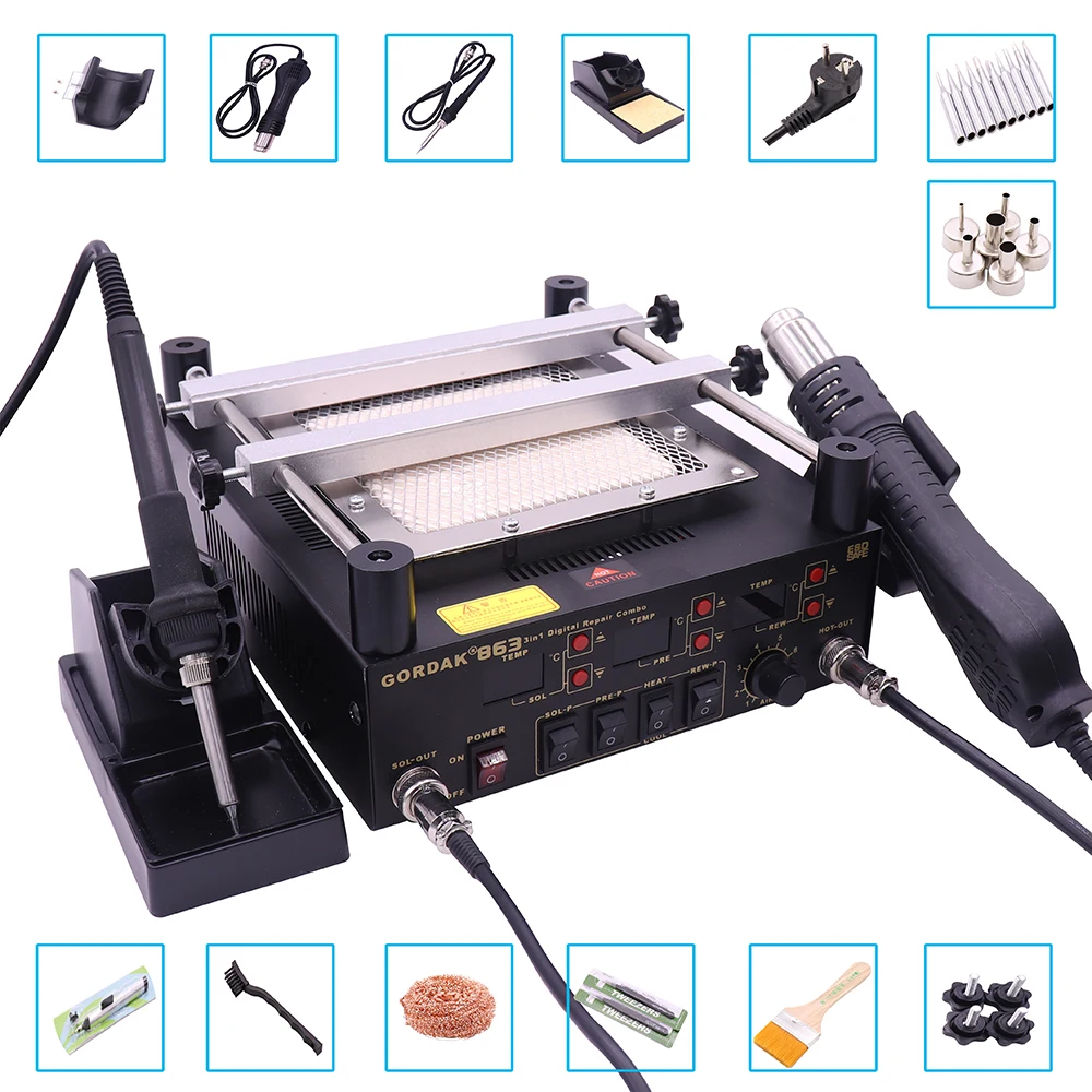 Gordak 863 3 in 1 Digita Hot Air Heat Gun BGA Rework Solder Station + Electric Soldering iron + IR Infrared Preheating Station цена Gordak 863 3 in 1 Digita Hot Air Heat Gun BGA Rework Solder Station + Electric Soldering iron + IR Infrared Preheating Station цены онлайн
