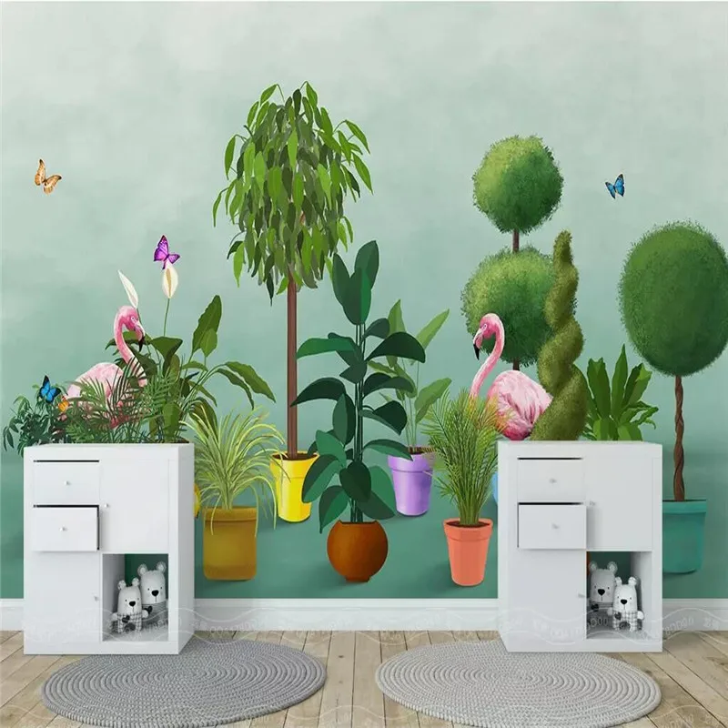 Nordic hand-painted plant flamingo garden background high-grade wall cloth manufacturers wholesale wallpaper mural photo wall Nordic hand-painted plant flamingo garden background high-grade wall cloth manufacturers wholesale wallpaper mural photo wall