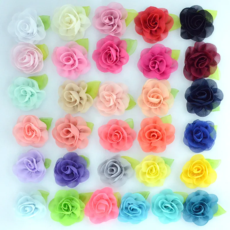 

Nishine 10pcs/lot Leaf Chiffon Flowers Rosette Rose Flower Kids Girls Hair Accessory Artificial Flower Bouquet Decor