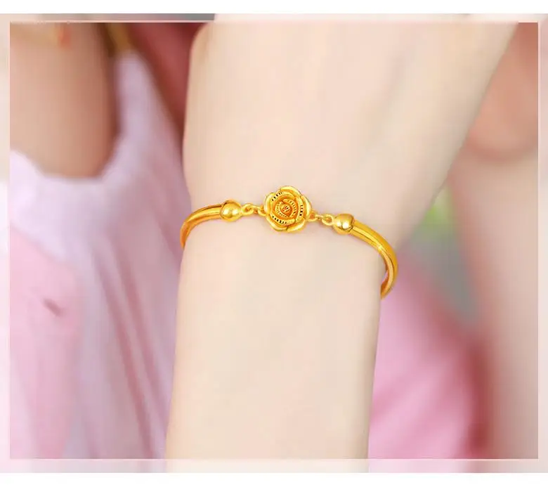 QA 24K Pure Gold Bracelet Real 999 Solid Gold Bangle Solid Beautiful Rose Romantic Trendy  Classic Jewelry Hot Sell New 2