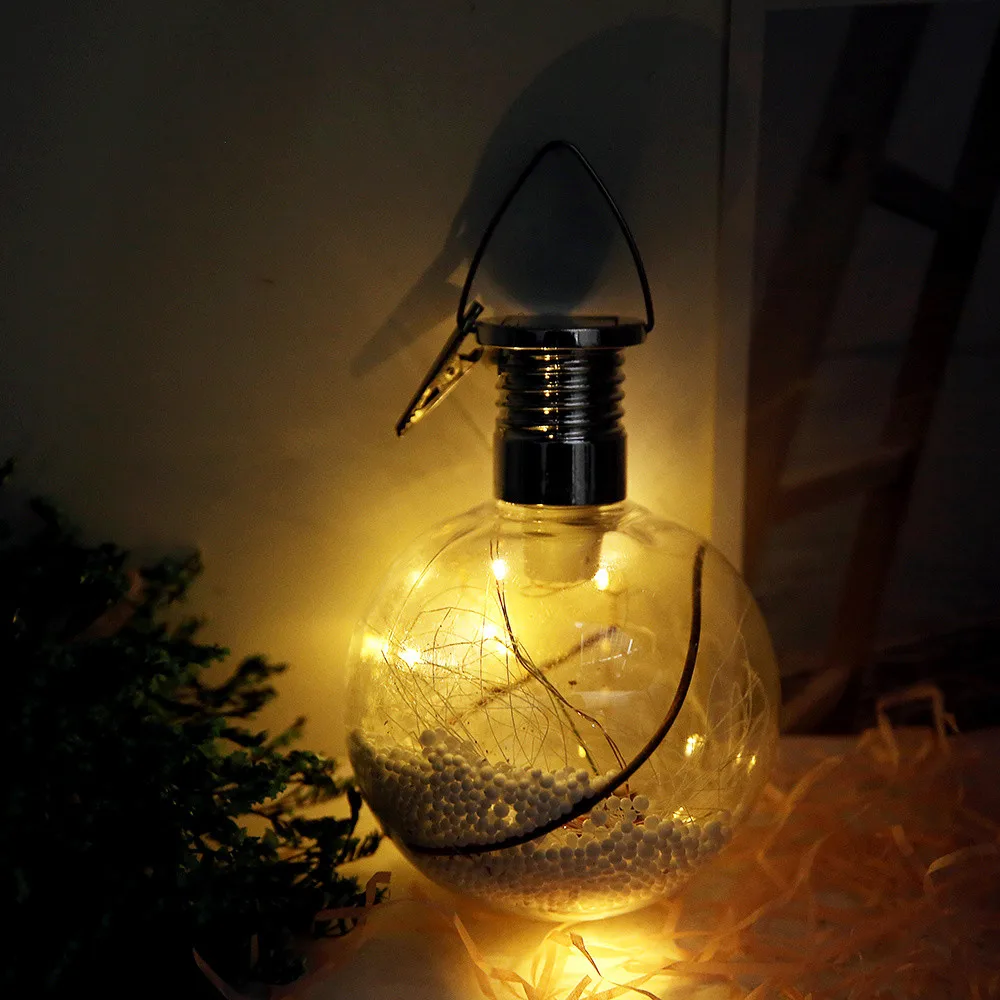 Solar Powered Christmas Copper Wire Suspension Bottle Decoration Light Outdoor Sun Copper Wire Spherical Bulb Suspension Lamp