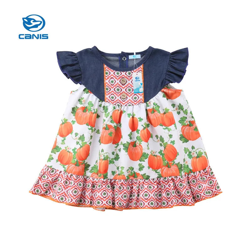 

CANIS Thanksgiving Toddler Bebe Kids Baby Girls Dress Clothes Lace Floral Party Princess Dresses Bebe Girl Pumpkin Children