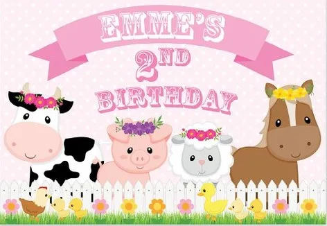 

Custom Farm Animal Birthday Pig Cow Sheep Fence Flower backgrounds High quality Computer print party backdrops