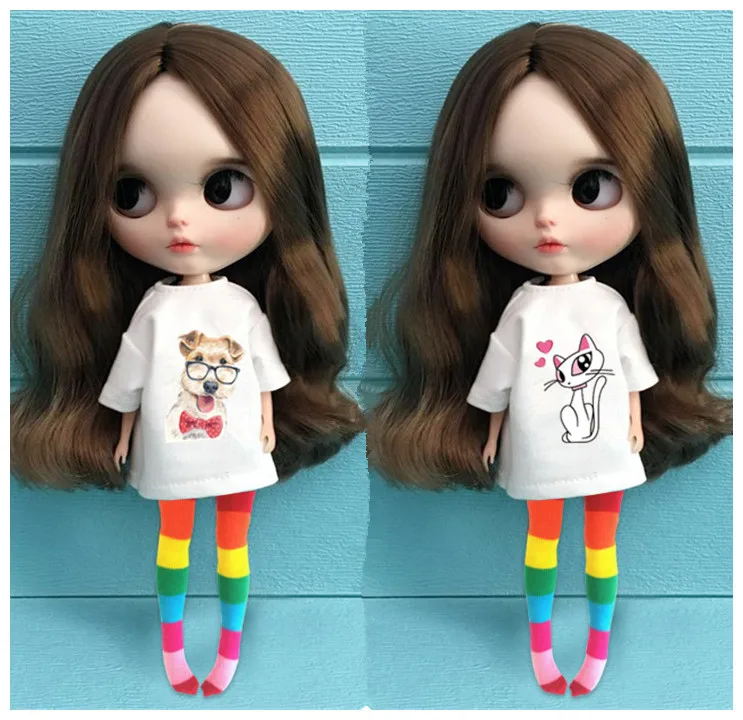 2 шт./компл. blyth кукольные Костюмы футболка с персонажами мультфильмов+ радужные Чулки Одежда для blyth pullip кукла длиной 30 см аксессуары для Барби