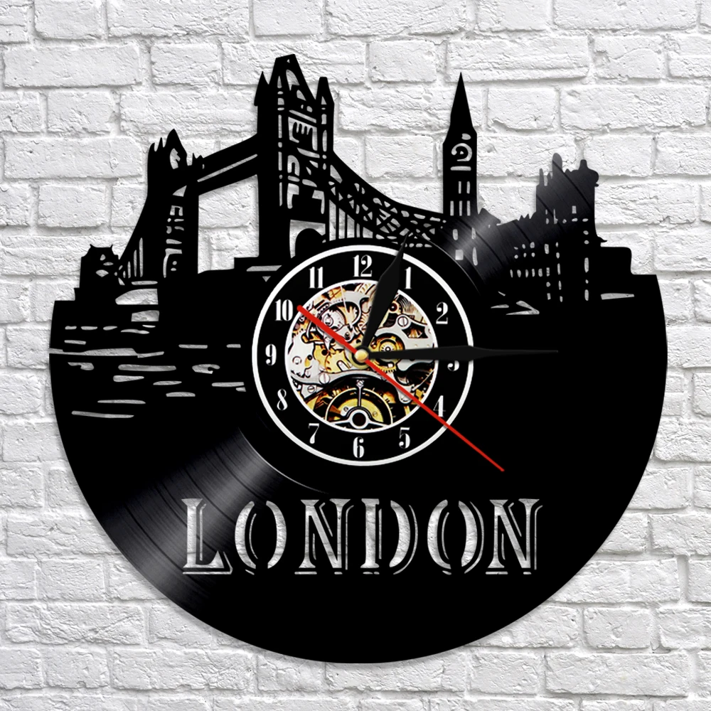 Лондонский Городской пейзаж горизонт Настенный декор Англия Биг Бен пейзаж настенные часы Великобритания Лондон Англия город виниловая запись настенные часы