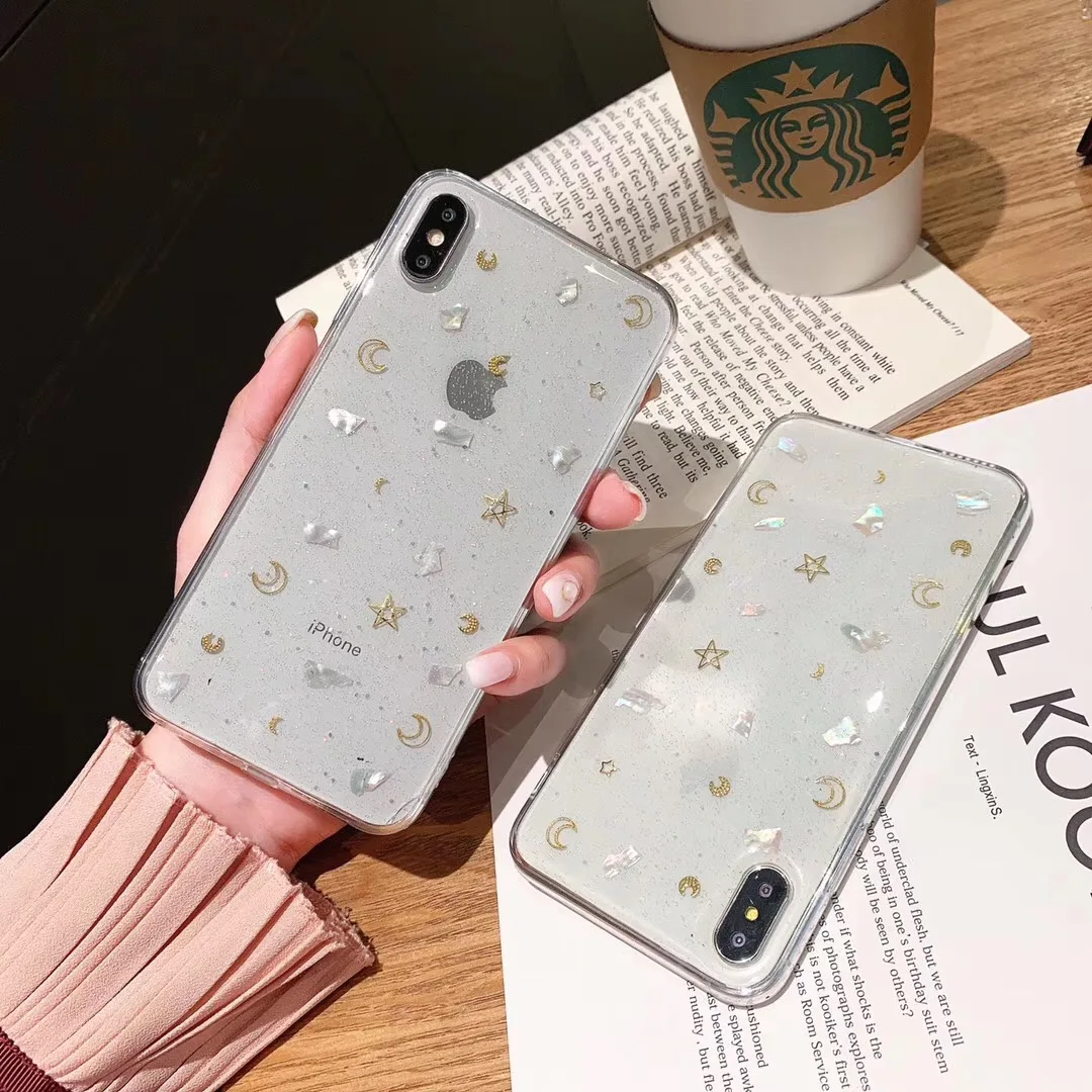 Модные блестящие прозрачные мягкие чехлы для телефонов iPhone 7 8 Plus X XR XS Max 6 6S