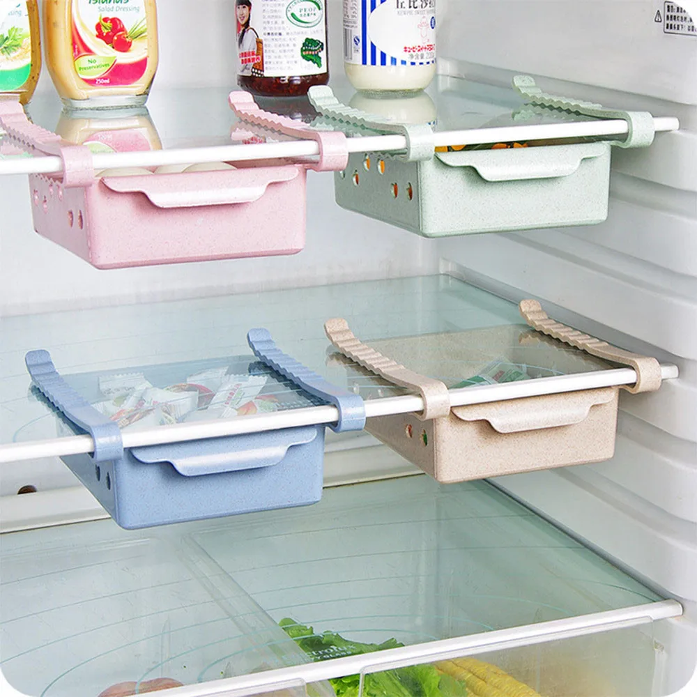

Kitchen Storage Shelf Refrigerator Drawer Shelf Plate Layer Fridge Freezer Shelf Holder Pull-out Drawer Organiser Space Saver