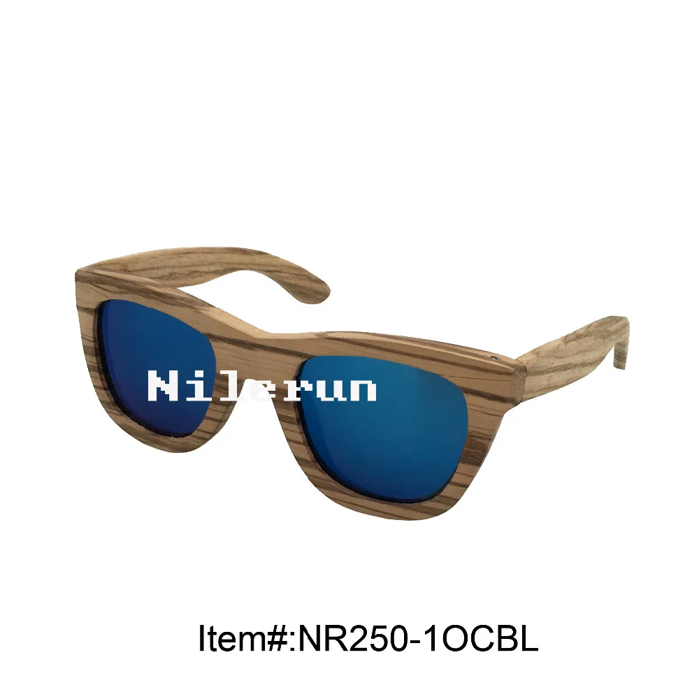 

high quality unique handmade zebra wood sunglasses with blue polarized lens and opening cut for changing lens