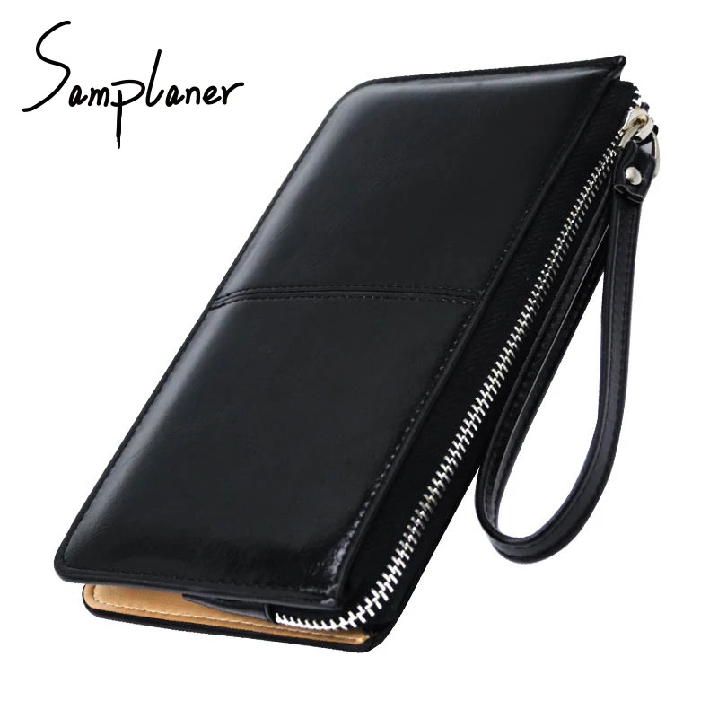 

Vintage Zipper Clutch Bag For Women Long Wallets Purse Candy Oil Wax Leather Ladies Cards Money Phone Pocket Handbag 16 Colors