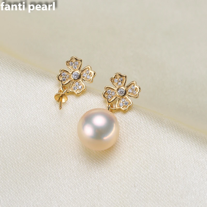 

FANTI Real Natural freshwater pearl earring s925 sterling silver ear stud for women Natural pearl jewelry earring 7-9mm