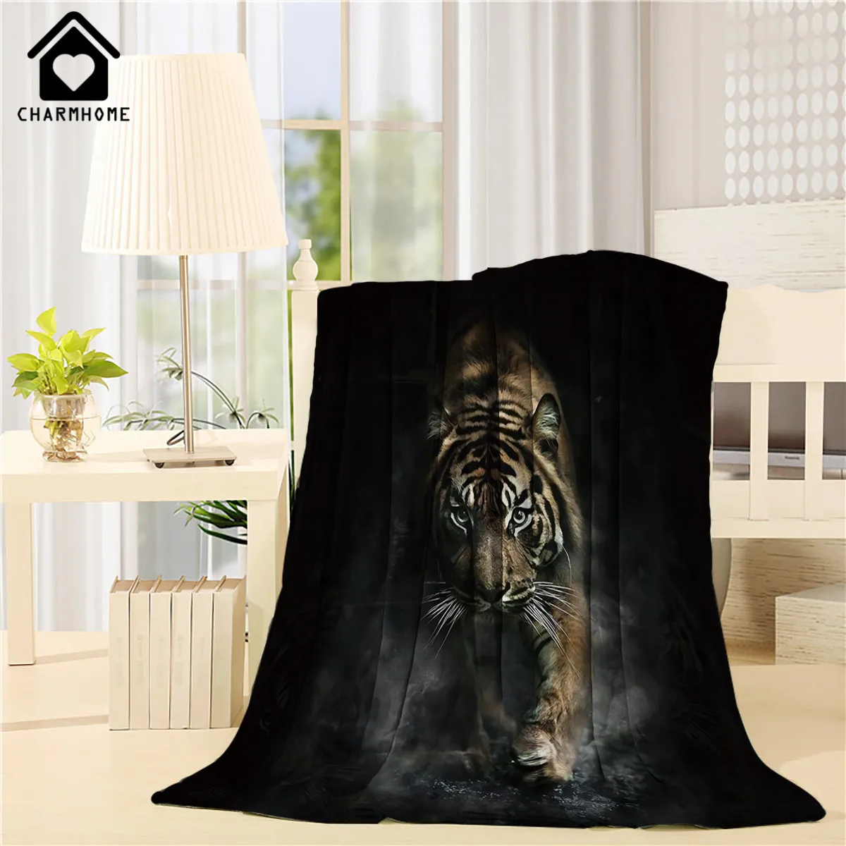 

CHARMHOME Fashion Blanket Cool Tiger Animal Pattern Flannel Fleece Fabric Black Blanket Sofa Bed Kids Adult Warm Throw Blanket