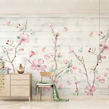 Обои на заказ, свежий акварельный текстура древесины вишневого дерева, Бабочка, нарисованный вручную цветочный ТВ фон стены 3d обои
