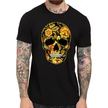 Flower Skull T-Shirts Candy Day Of The Dead Mexico Sugar Gothic Tops Tee Shirts Cool Cotton Tshirt For Men Women USA SIZE