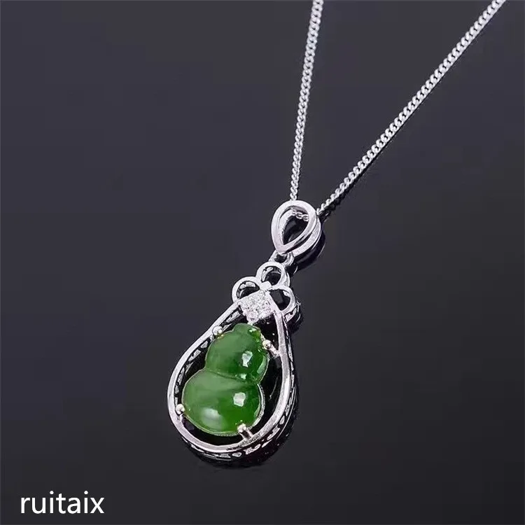 

KJJEAXCMY boutique jewels S925 женский кулон из натурального нефрита с инкрустацией из чистого серебра + ожерелье искусственное растение