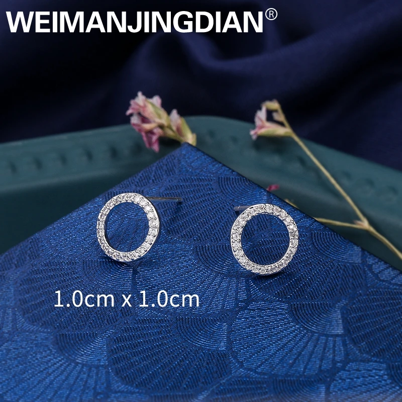 Женские круглые серьги гвоздики WEIMANJINGDIAN сверкающий фианит с кубическим
