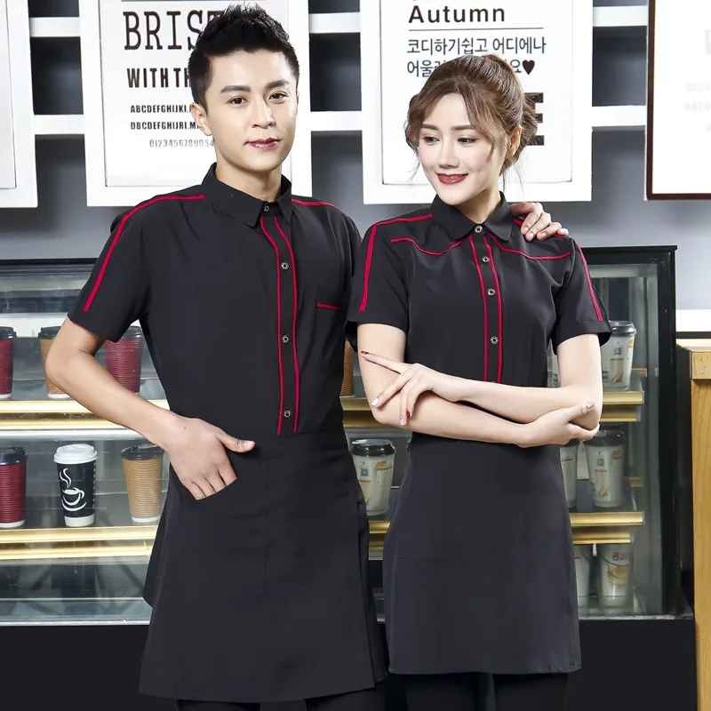 

Chinese Restaurant Waitress Uniform Short Sleeve Female Staff Workwear Tenue Serveuse Cafe Hot Pot Shop Waiter Uniforme H2303