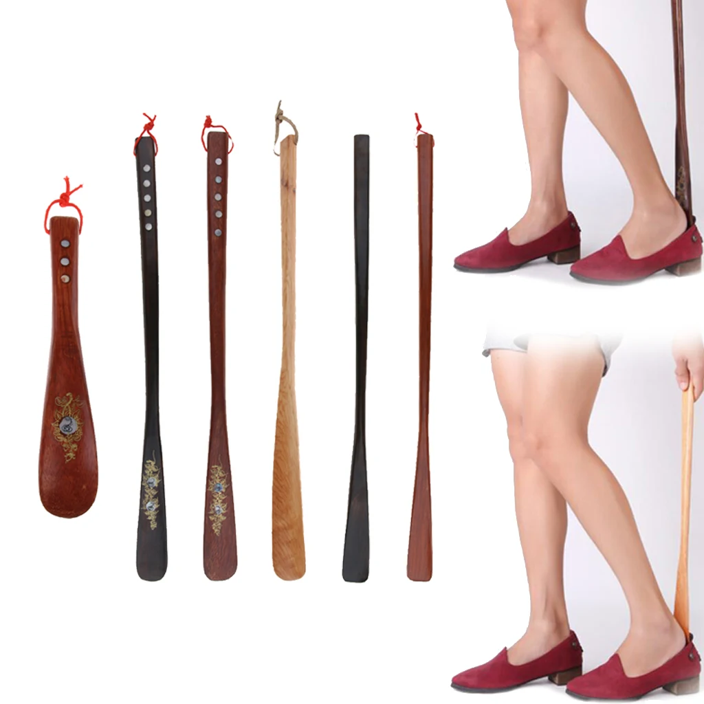 Mens Women Shell Flower Shoehorn Wooden Shoe Horn Handle Shoes Lifter Spoon Shoe Horns Accessory