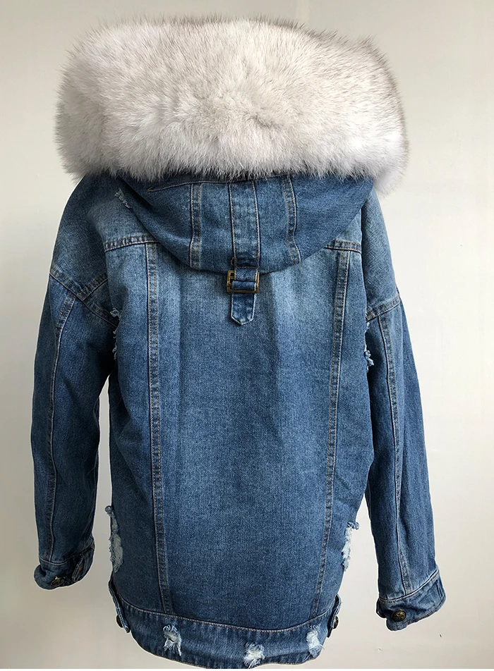 Women Denim Jacket With Fur hood Women Autumn Winter Denim Jacket Warm Upset Jacket Vintage Long Sleeve Loose Jeans Coat Outwear