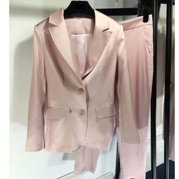 

Suit and trousers two piece set classis women's suit news 2018 for women fashion pink office overalls beautiful career ciothes
