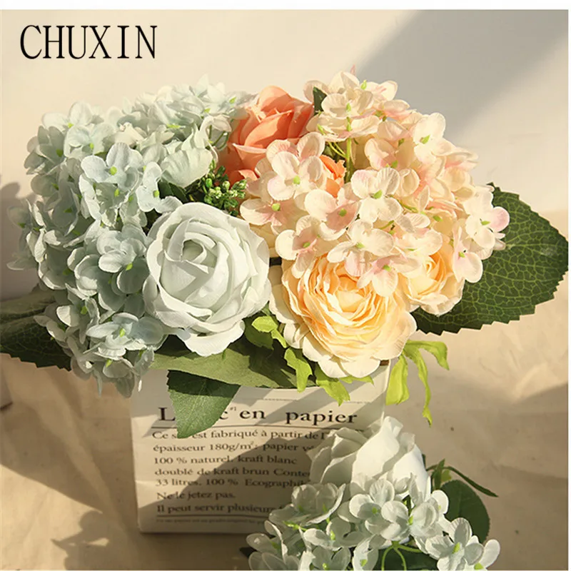 

Rose Hydrangea Bouquet Artificial Silk Flower Home Decoration Wedding Bride holding flowers Valentine's Day present Photo props