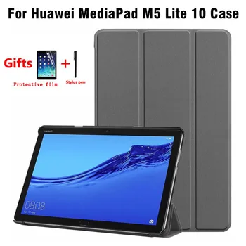 

For Huawei MediaPad M5 Lite 10 Case PU Leather For Huawei BAH2-W19/L09/W09 10.1" Tablet Smart Stand Cover+Protective Film+Stylus