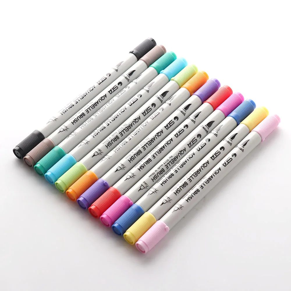 12 цветов двойной кончик кисти маркерные ручки кисть, текстовыделитель ручка для взрослых детей живопись ручка цвета воды