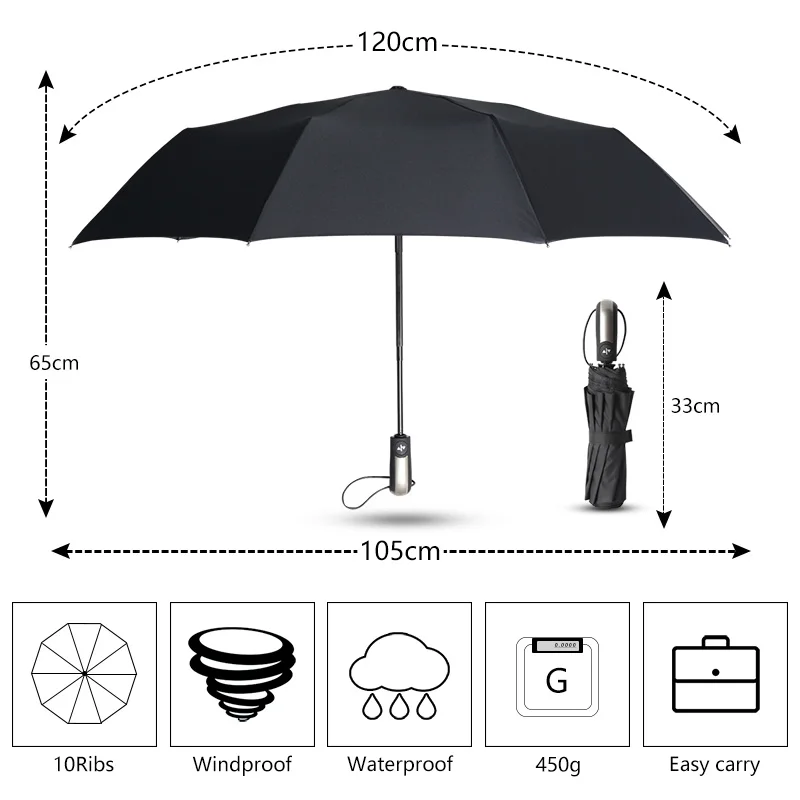 Ветростойкий полностью автоматический зонт для женщин и мужчин 3 складной Подарочный зонт компактный большой дорожный деловой автомобиль 10 к зонт
