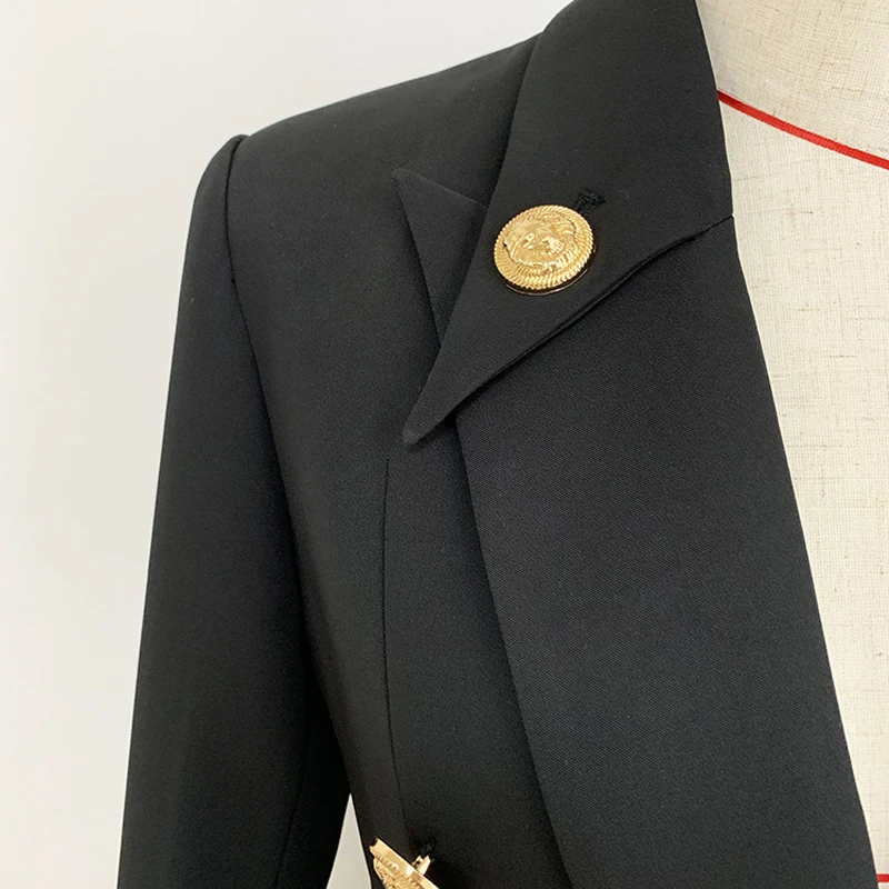 High Quality Designer Blazer Jacket Women's Gold Buttons Double Breasted Office Lady Blazers Outerwear Female Suit Tops Mujer