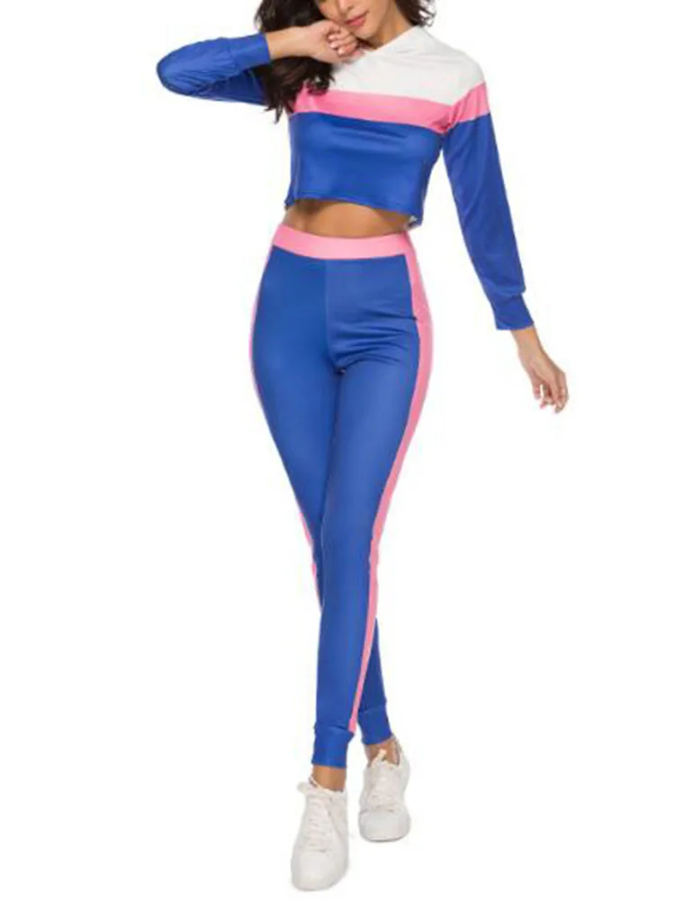 

Color contrast stitching long sleeve tracksuits women two piece set 2019 spring t-shirt top and set suits casual bodcon 2 piece