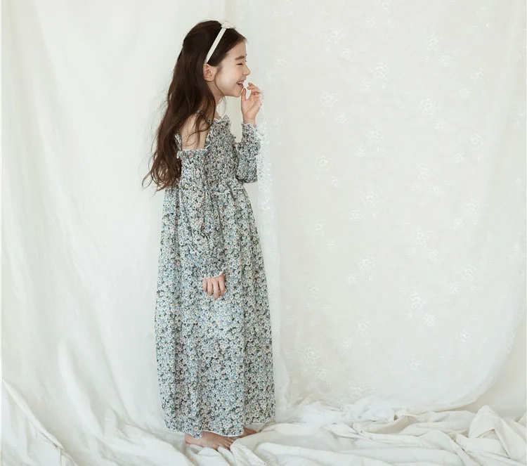 floral maxi long dress girl a line dress mother daughter clothes big girls dresses summer 2018 pink green beach holiday baby girls with sleeve teeange girls clothing (5)