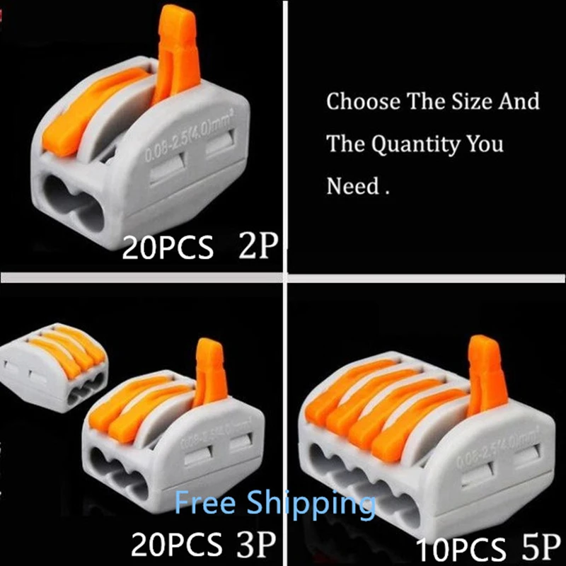 

WAGO 2 PIN20PCS +3PIN 20PCS +5PIN 10PCS PCT-212 213 215 type Universal Compact Wire Connector 32A Conductor Terminal