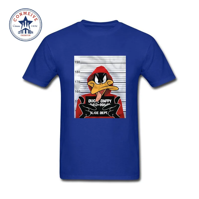 Летняя натуральная футболка с коротким рукавом, мужская одежда Looney ttes Daffy Duck Mugshot, хлопковая забавная футболка для мужчин - Цвет: as the picture