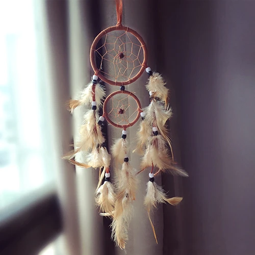 Double Circle Dream Catcher with Feathers Hanging Decoration Bedroom Ornament (3)