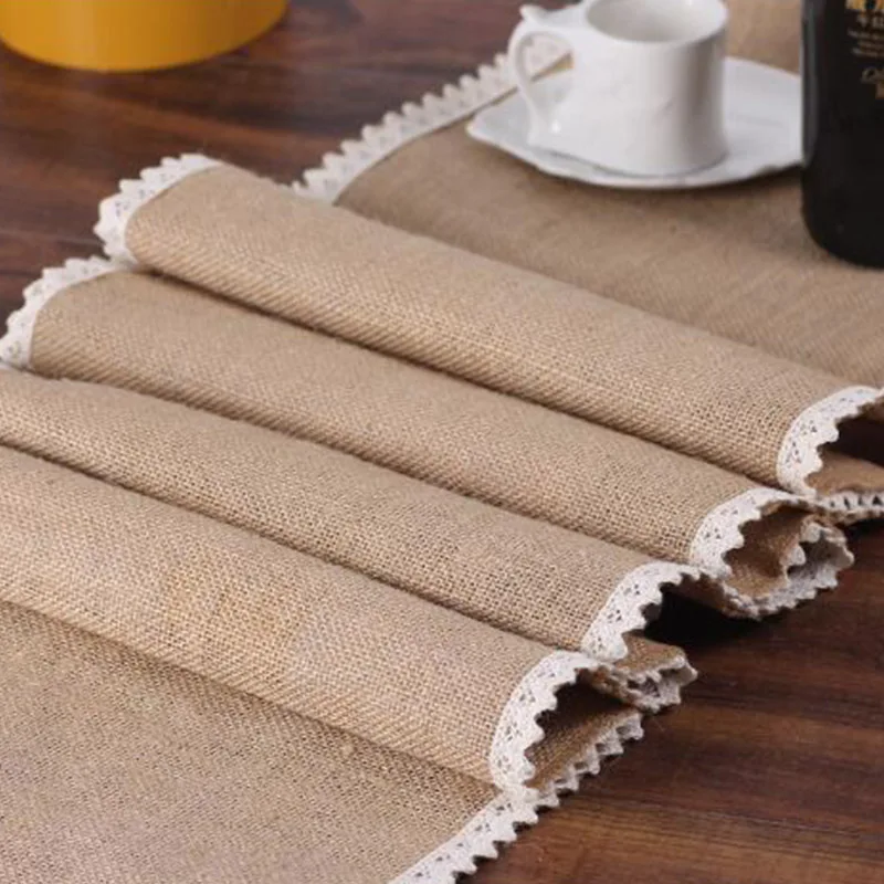 

BALLE Burlap Lace Table Runner Wholesale Rustic Jute Shabby Hessian Table Runner Wedding Festival Party Event Decoration