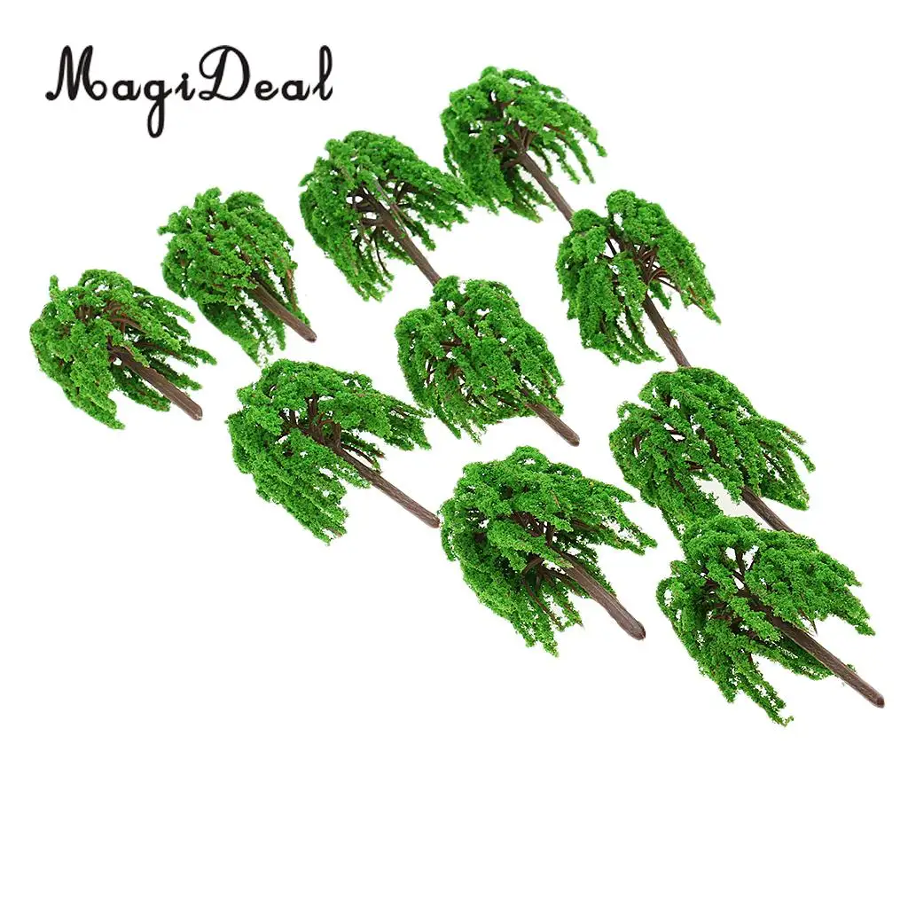 MagiDeal 10Pcs 1:150 Plastic Willow Trees Model Street Train Railway Garden Scenery Scene Building Model Layout Landscape