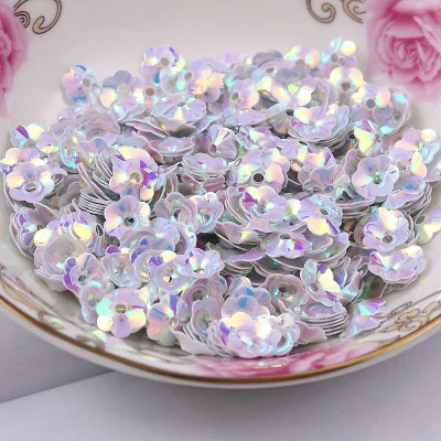 50g/lot PVC Sequins 5mm Flower With 1 Center Hole Plum Blossom Cup Loose White Spangles | Дом и сад