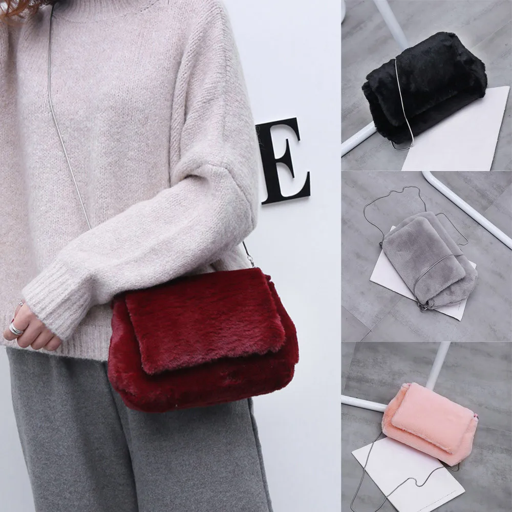 

Messenger Bags Women Chains Bags Designer Plush Fashion Shoulder Bag Women Crossbody Bags Woman Winter 2019