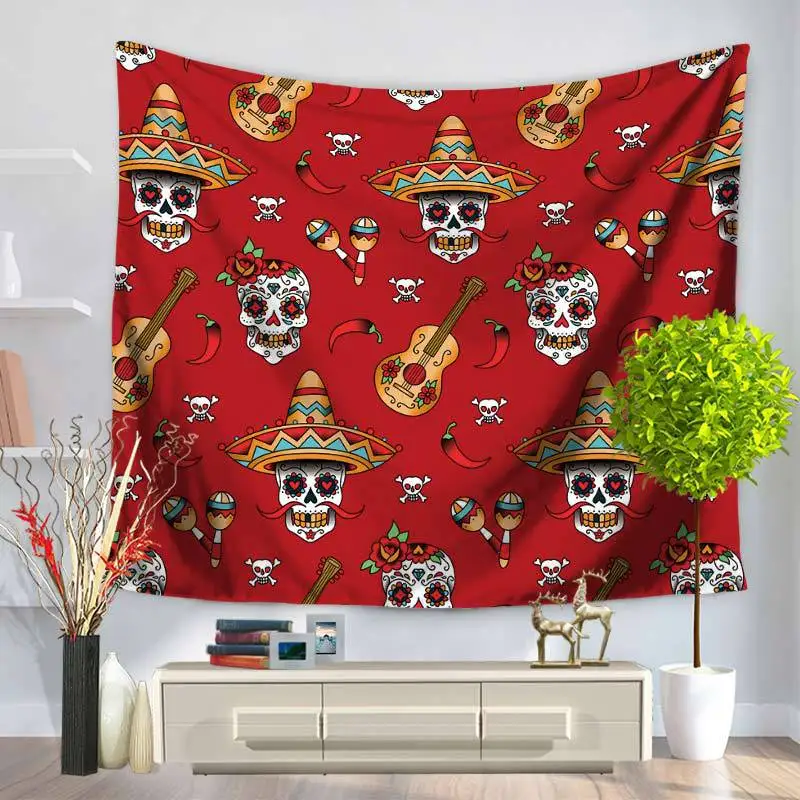 

Home Decorative Wall Hanging Carpet Tapestry Rectangle Bedspread Skull Head Day of The Dead Pattern GT1123