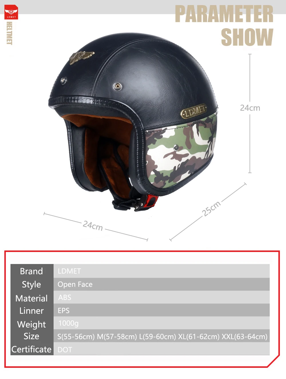 LDMET Кожа PU casco moto Винтаж moto rcycle шлем с открытым лицом камуфляж capacetes de moto ciclista vespa Кафе racer