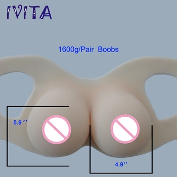 

IVITA 1600g White Artificial Breast Crossdresser Silicone Breast Forms For Men Fake False Breast Boobs Transgender Enhancer