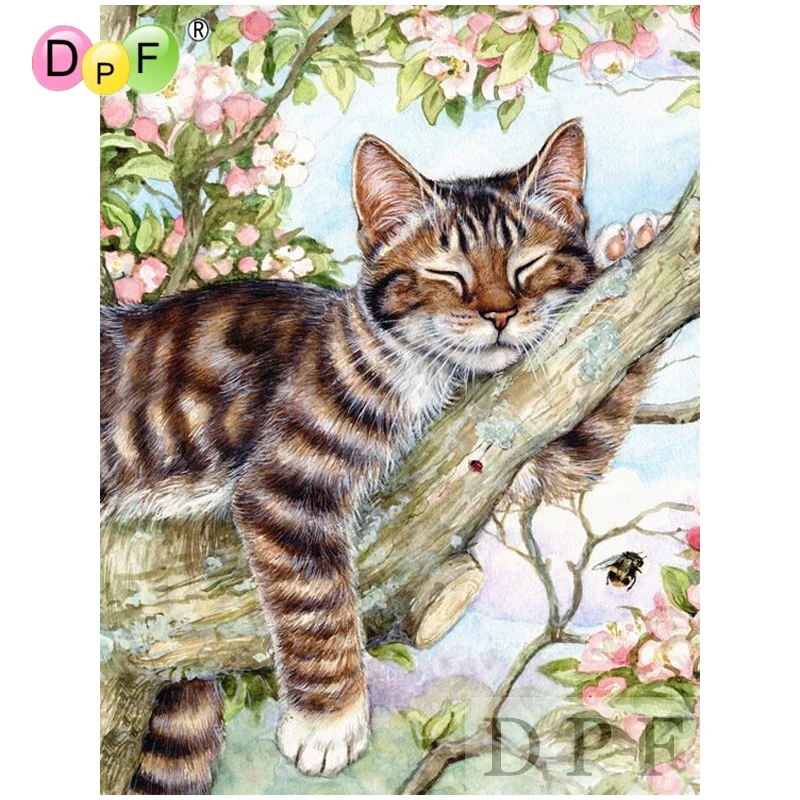 

DPF leisurely kitten diamond embroidery diamond painting cross stitch full square rhinestone home decor diamond mosaic pattern