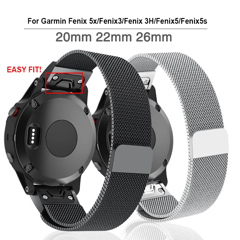 

Quick Fit 26 22 20MM Watchband Strap for GPS Garmin Fenix 5X 5 5S 3 3HR D2 S60 Smart Watch Band Stainless Steel Wrist Band #SW